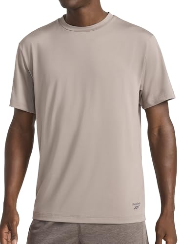 Reebok Men’s Sonic Bolt Short Sleeve Crewneck T-Shirt, Standard Fit, Lightweight Cool Touch Jersey Fabric, Driftwood, Small