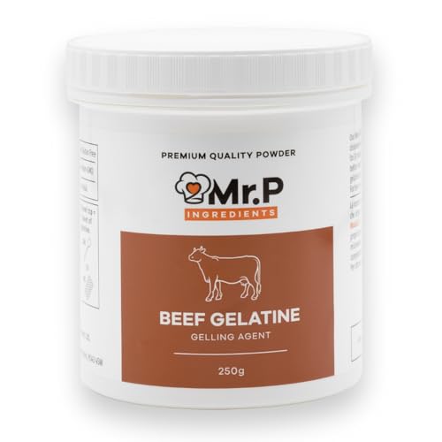 Mr.P Ingredients Gelatina di Manzo in Polvere 250g, Qualità Premium, Bloom 250, Ideale per Dessert di Gelatina Marshmallow, Gelatina in Polvere Halal, Gelatina Senza Zucchero, Senza Glutine, Senza OGM