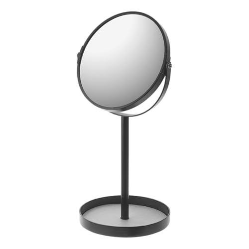 Yamazaki 2820 Tower Miroir de Maquillage avec Plateau d'accessoires, Noir, Acier/Miroir, Minimaliste, 17.5 x 14 x 33 c m