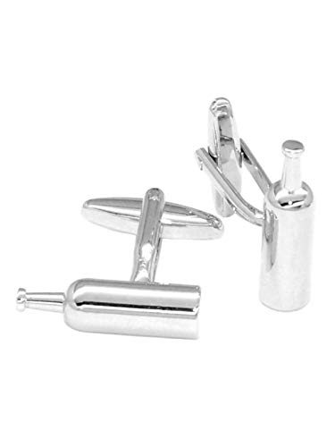 Mancuernillas de hombre tono plata botella de vino miniatura 1