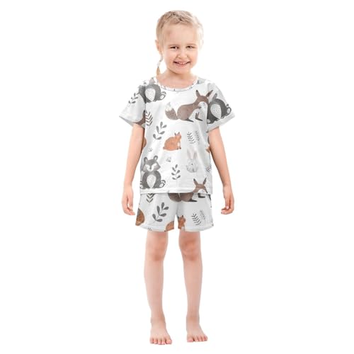ALAZA Deer Fox Rabbit White Pajamas Short Sleeve 2 Piece Sleepwear Top and Bottom Pajama Set Unisex3
