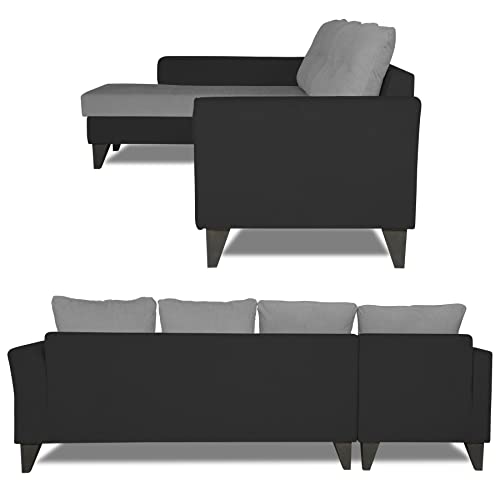 Image of Adorn India Maddox Plain Two Tone L Shape 6 Seater Sofa Set LHS (Grey & Black) (3 Year Warranty)
