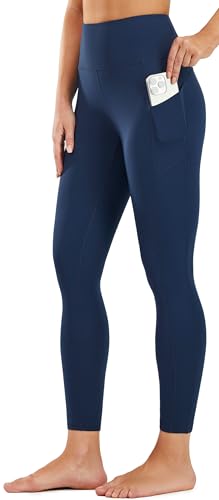 PERSIT Gym Leggings for Women UK High Waisted Buttery Soft Womens Yoga Pants Workout Sports Running Activewear Leggings with Pockets - 25 Inches Pageant Blue M