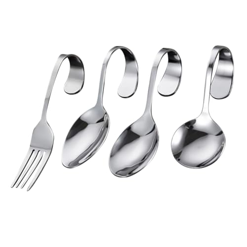 Mikinona Cucharas De Acero Inoxidable con Mango Curvo para Postres y Salsas Set De Cuchara Punta Cuchara Ovalada Cuchara Redonda y Tenedor Ideal para Servir Hígado De Pato