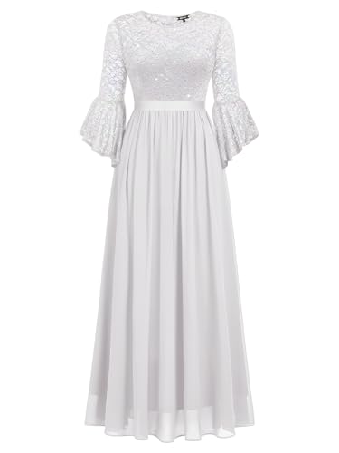 Image of Miusol Women's Formal Sparkle Sequin Lace Bell Sleeve Evening Party Maxi Dress