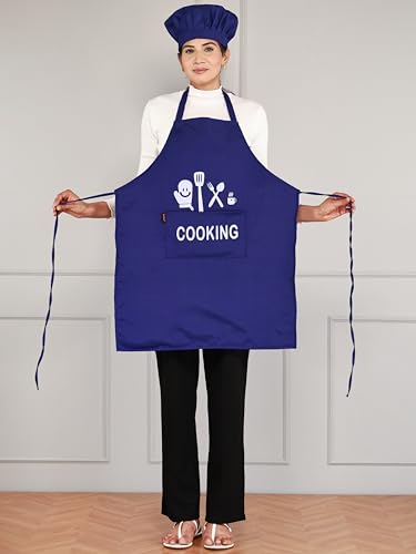 Image of Waterproof Polyester Printed Cooking Apron with Large Front Pocket & Chef Cap - Free Size | Kitchen, Home, Hotel, Cafe & Restaurant Use
