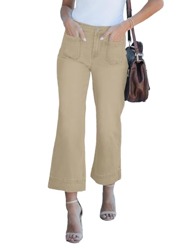 Wide Leg Jeans for Women Trendy High Waisted Flare Jeans Cropped Pants Stretchy Baggy3