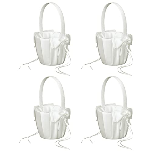 Panier de mariage de noeud papillon en satin ivoire anti-renversement pour enfants - 2