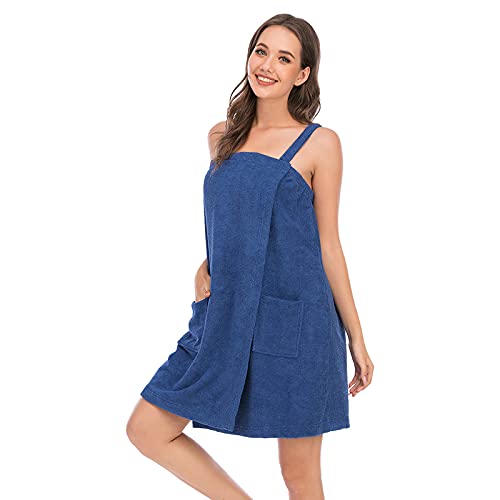Jamron Womens Adjustable Towel Wraps Bathrobe With Headband for Gym Shower Spa & Beach Cover Ups Navy Blue XL - Image 3