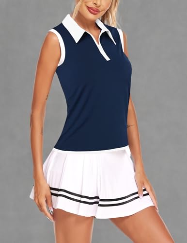 Image of COOrun Women's Golf Polo T Shirts Lightweight Moisture Wicking Sleeveless Shirt Quick Dry Zipper Tank Top