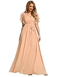 Ever-Pretty Women's V-Neck Ruffle Sleeves Ruched Bust Chiffon Floor Length Bridesmaid Dresses Peach 14