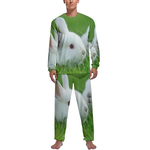 Pyjama homme lapin blanc vêtement de nuit pantalon long coton ensemble manches longues hiver