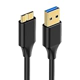 USB 3.0 Hard Drive Cable 5FT(1 Pack), Micro USB to USB A 3.0 Charger Cable, Gold-Plated Plugs, 5Gbps High-Speed, Compatible with Samsung Galaxy S5 Note 3 Note Pro 12.2, Digital Hard Drive, Camera