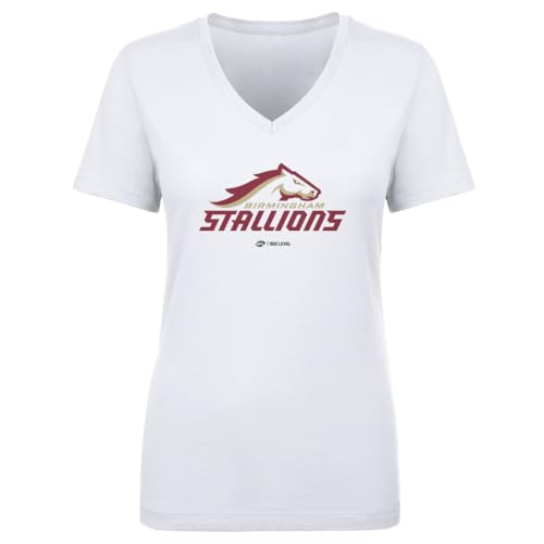 500 LEVEL Birmingham Stallions Primary Logo Women's V-Neck T-Shirt (White, X-Large)