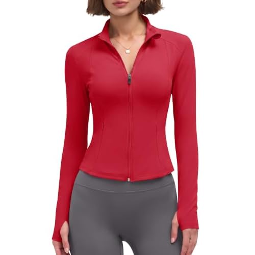 LOMON Women Workout Jacket Lightweight Zip Up Cropped Athletic Slim Tops