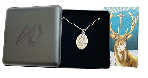 Westmon Works St Hubert Patron Saint of Hunters Set Medal with Stainless Steel Chain Holy Card Boxed2
