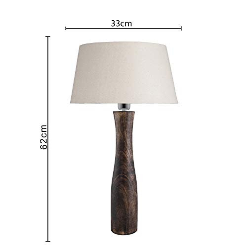 Homesake® Handcrafted Wooden Table Lamp for Bedroom & Living Room|Antique Solid, Timber Turned Wood Bedside Night Lamp with, E27 Holder, Bulb Included|Home Décor Lighting, Beige Drum Shade
