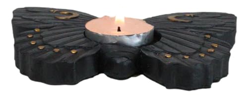 Ebros Gift Wicca Metaphysical Celestial Moons Black Moth Votive Tealight Candle Holder Figurine Decorative Candleholder