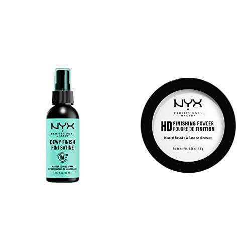 NYX Professional Makeup Spray Fixateur, Tenue Longue Durée, Fini Velouté, 60 mL & Poudre de Finition Compacte Perfectrice de Teint High Definition, Finit Mat, Teinte : Translucide