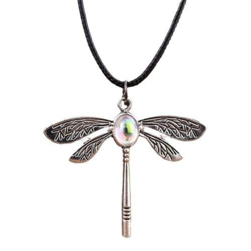 Collar con colgante de libélula de plata, cadena de cuerda negra para mujer