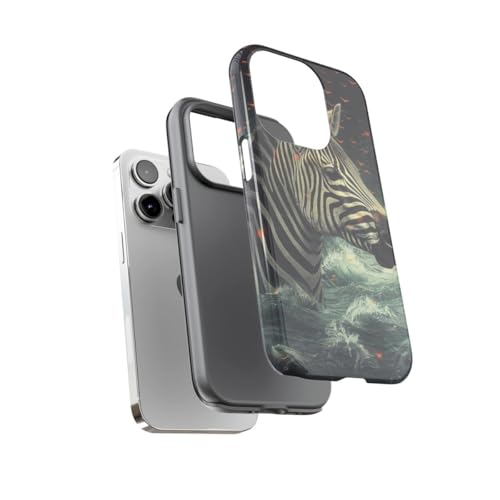 Coque iPhone 14 Pro rigide noire motif zèbre dans l'eau brillant - 3