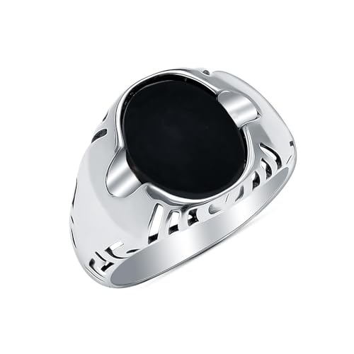 Image of TRUESILVER ACPL 925 Sterling Silver Black Onyx Signet Ring for Men | BIS Hallmarked Handmade Vintage Gemstone Ring | Antique Statement Jewelry Gift for Men