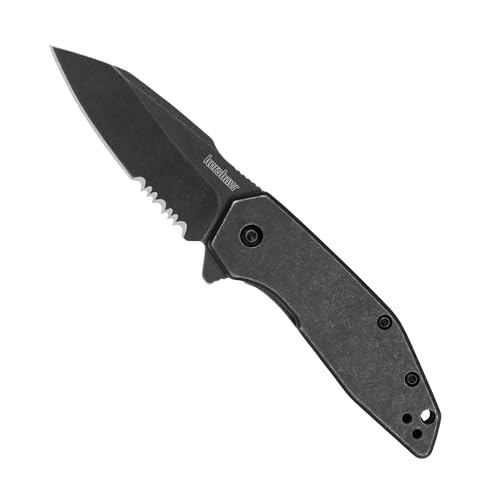 Image of Kershaw Gravel Pocket Knife, Black, 2.5 Inch Stainless Steel Reverse Tanto Partially Serrated Blade, EDC with Assisted Opening, Reversible Pocketclip, Everyday Carry Pocket Knife for Men and Women