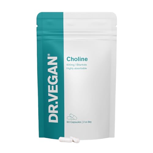 Choline Bitartrate 600mg Supplement | Brain and Memory Function | 60 Vegan Capsules | Two-A-Day | DR.VEGAN