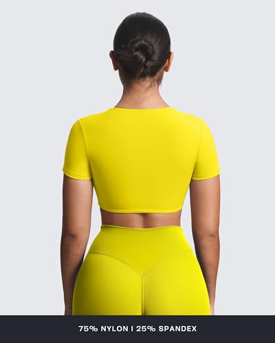 Image of Aoxjox Short Sleeve Crop Tops for Women Sienna Twist Deep V Workout Cropped T Shirt Top