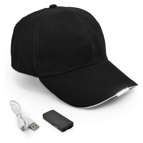 Hands Free Rechargeable LED Baseball Cap Hat for Outdoor Party Black Cover