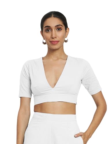 Image of Thevasa Women's Everyday Divine Depth V Neck Half Sleeves Blouse