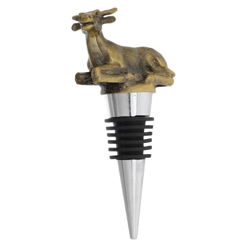 LIGIGWASH Tapón de Vino Reutilizable de Aleación de Zinc Color Bronce Verde, Tapón Decorativo Forma de Búfalo, Sellado a Prueba de Fugas para Botellas Estándar, Ahorrador de Vino para Hogar