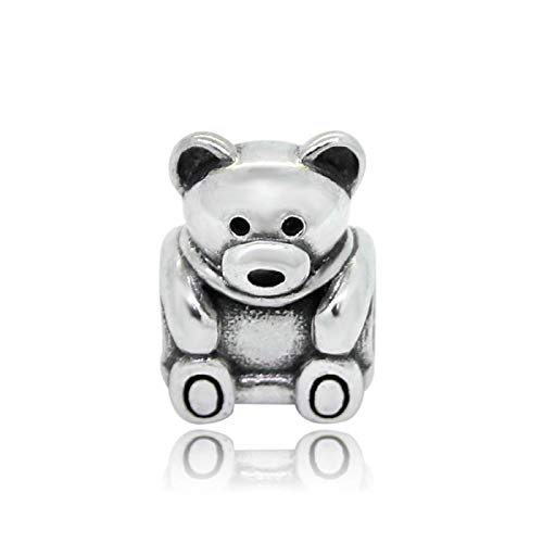 EVESCITY 925 Real Silver Gold Beads For Charm Bracelets Best Jewelry Gifts for Her Women (Teddy Bear)