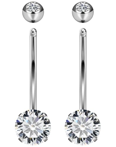 Long Belly Button Ring 6mm 8mm 10mm 12mm 14mm Surgical Stainless Steel Round Cubic Zirconia Navel Barbell Long Bar Belly Button Piercing Jewelry Silver, black, rose gold belly ring