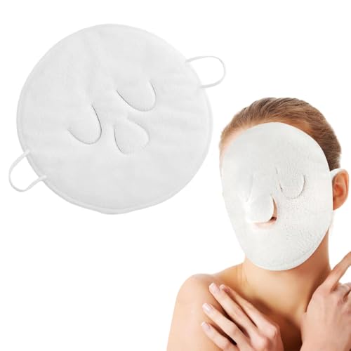 WUYJI Eponges et lingettes nettoyantes visage, Une serviette chaude compressive serviette faciale à trois trous avec boucle d'oreille réutilisable serviette à double usage chaude et froide (blanche)