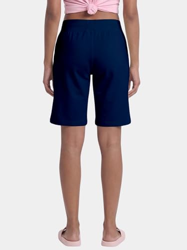 Image of Enamor Mid Rise Knee Length Drawstring Closure City Shorts for Women - Slim Fit, Soft and Breathable Cotton - E044