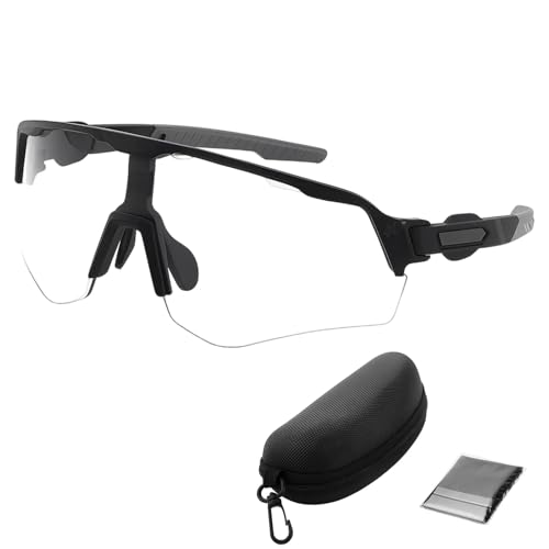 TioRacY Fahrradbrille Herren Selbsttönend, Schwarz Rahmen C5, UV400 Schutz, Sportbrille Für Radfahren, Laufen, Wandern, Angeln, Strandaktivitäten