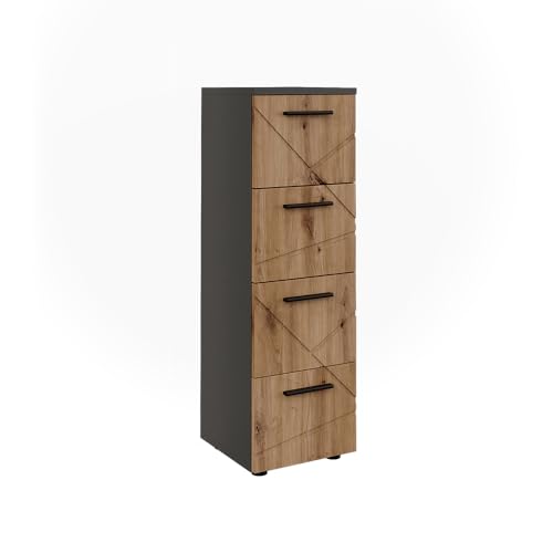 Vicco Midischrank Irma, Anthrazit/Artisan, 30 x 95 cm mit 4 Schubladen