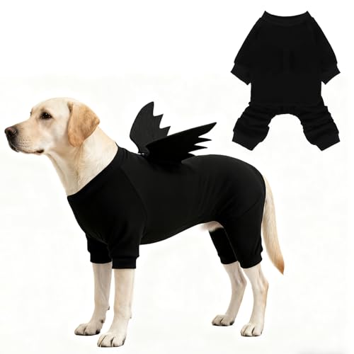 Image of Mihachi Halloween Dog Pajamas for Small to Large Dogs Boy Girl, Soft Pet Pjs Coat Winter Warm Jammies Doggie Sweater, Stretchy Bat Wings Puppy Onesie Outfits for Dog Holiday, Black L