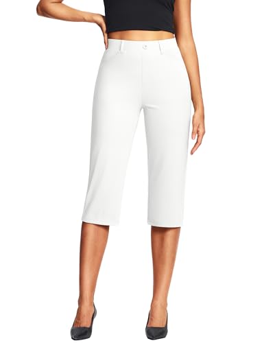 Image of ISEEGZ 14'' /18 inch Capri Pants for Women Dressy Stretch Pull On Womens Capris with Pockets Petite Summer Office Work Casual