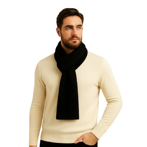 Cachecol Masculino de Lã Tricô Estilo e Proteção Outono Inverno (Preto)
