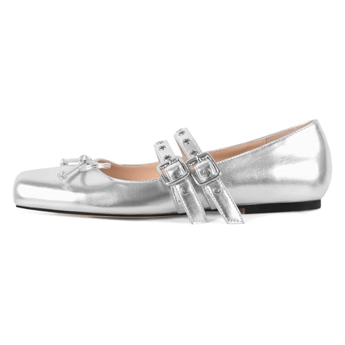 sexytag Square Closed Toe Ballat Flats Bowknot Buckle Strap Comfortable Dressy Casual Ballerina Shoes2