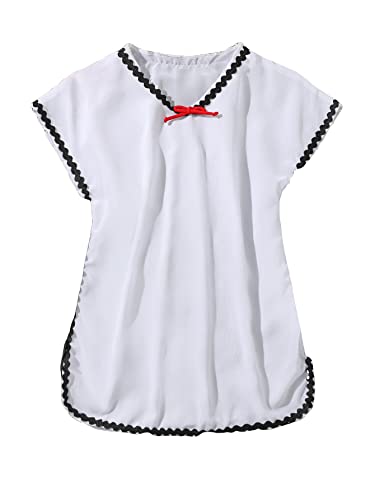 Image of Milumia Girl's Bowknot Mesh Coverups V Neck Ruffle Trim Swimsuit Cover Up White and Black 8 Years