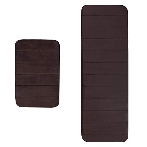 Aoacreations Memory Foam Bath Rug, Long Runner Bathroom Mat Set Of 2, Soft, Plush, Absorbent, Low Pile, 1 Runner 47" X 15.5", 1 Small 24" X 15.5" (2Pc Runner Set, Dark Brown) #TOP7