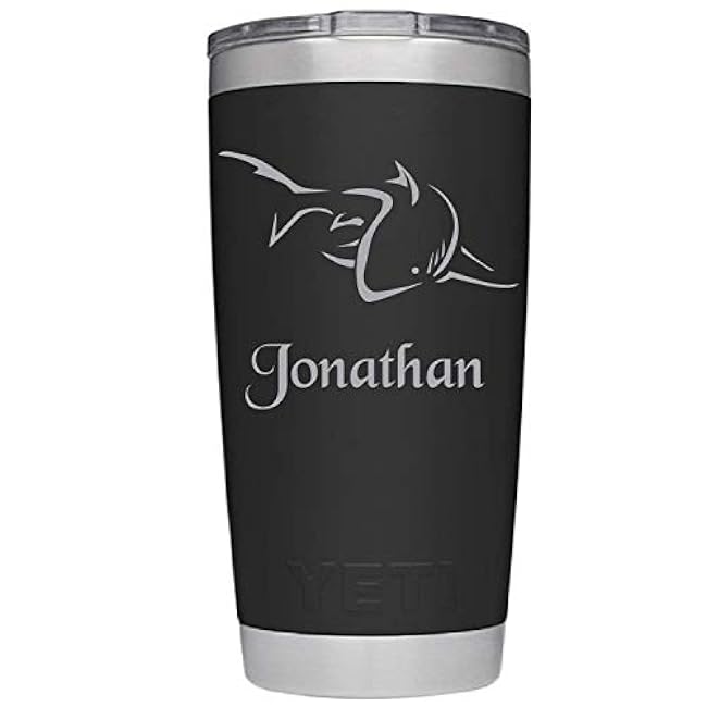 Shark Design w/Name, Laser Engraved yetti, Stainless Steel Tumbler With Your Choice Of NEW DuraCoat Colors - NOT A STICKER