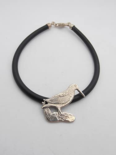Bracelet argent 925 bécasse caoutchouc motif oiseau - 3