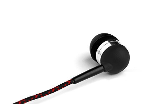 Tweedz Durable, Tangle-Free Earbuds - in Ear Headphones with Black & Red Nylon Braided Fabric Wrapped Cords and Noise Isolating Ear Buds
