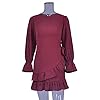 WEEPINLEE Womens Long Sleeve Round Neck Ruffles Wrap Dresses Party Dress (Wine Red, M)