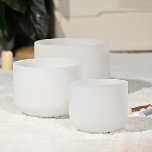 Cvnc FBA6-10WW Set Of 3 Pcs 440Hz 6 Inch A Note 8 Inch F Note And 10 Inch C Note Frosted Chakra Quartz Crystal Singing Bowl thumb #3