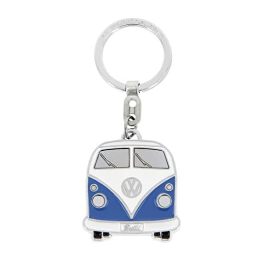 Brisa VW Collection - Volkswagen Furgoneta Hippie Bus T1 Van Llavero Vintage en una Caja de Regalo, Anillo de Llavero Retro, Accesorios del Coche como Idea de Regalo/Souvenir (Frente/Azul&Blanco)